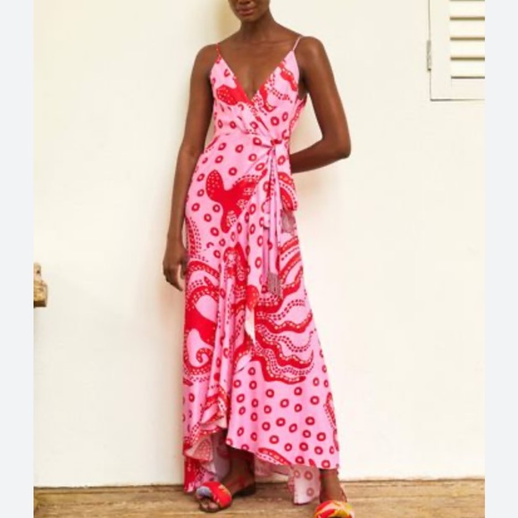 FARM Rio Dresses & Skirts - Farm Rio Octocool Wrap Dress, Octopus Maxi Dress Beaded Details, Party Formal